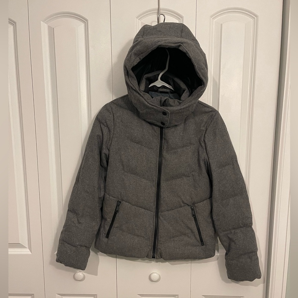 Gap Women’s Grey Wool Shell Down Puffer Hooded Coat